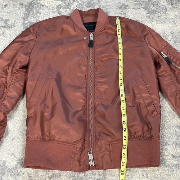 All Saints Myra Bomber Flight Jacket Rust Brown Red Ruched Nylon Sz XS - Picture 9 of 15